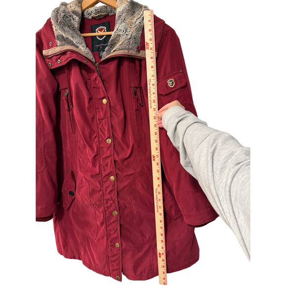 NEW! 1 Madison Expedition 1X Fur Trim Jacket $289 Hood Coat Long Burgundy Red XL - Picture 8 of 9